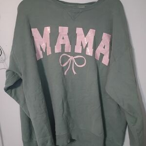 Comfort Colors Green Sweatshirt with Pink 'MAMA' Design